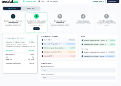 tableau de bord espace client design